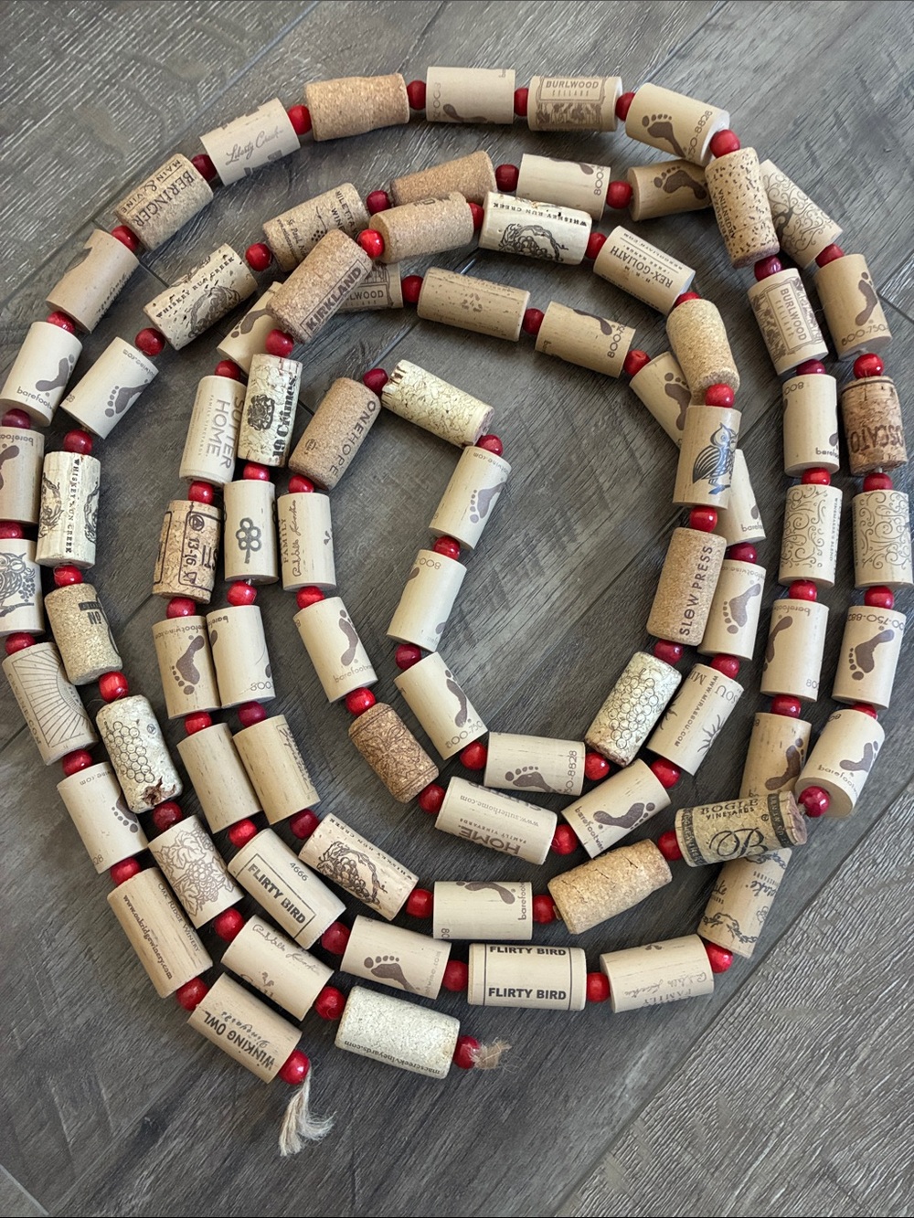 Handmade Wine Cork & Red Wooden Beads Garland 140 Foot